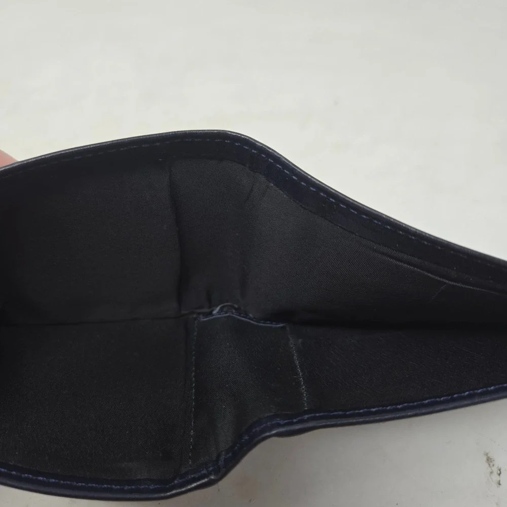 Cole Haan Mens Bifold Wallet Navy Blue Leather Slim Card Holder